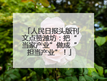 人民日报头版刊文点赞潍坊：把“当家产业”做成“担当产业”！