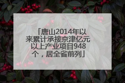 唐山2014年以来累计承接京津亿元以上产业项目948个，居全省前列
